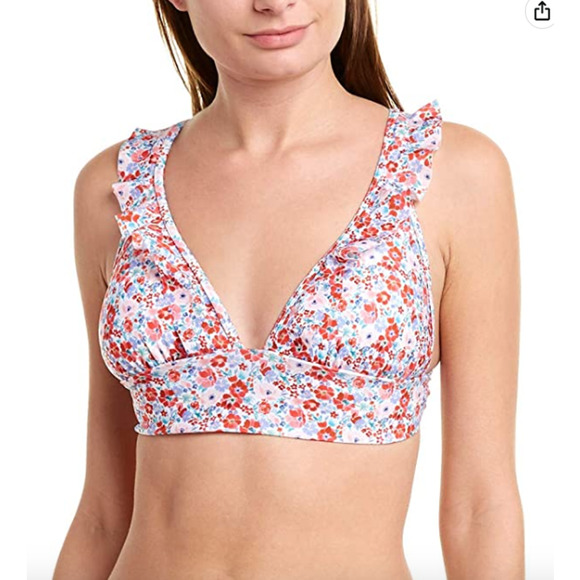 Shoshanna Womens Ruffled Floral Print Bikini Swim Top size B / C Cup NWT - Picture 1 of 4